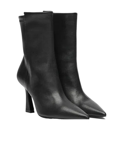 Stuart Weitzman 5050 Vinnie High Heels Ankle Boots In Black Leather In Blue