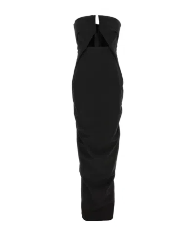 Rick Owens Amphora Prong Wool Grain De Poudre Gown In Black
