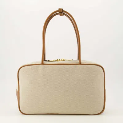 Miu Miu Logo-embroidered Zip Tote Bag In Neutral