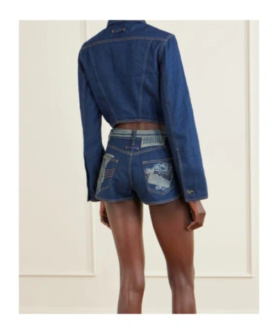 Jean Paul Gaultier Womens Vintage Blue Printed Cropped Denim Jacket