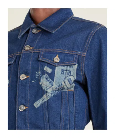 Jean Paul Gaultier Womens Vintage Blue Printed Cropped Denim Jacket