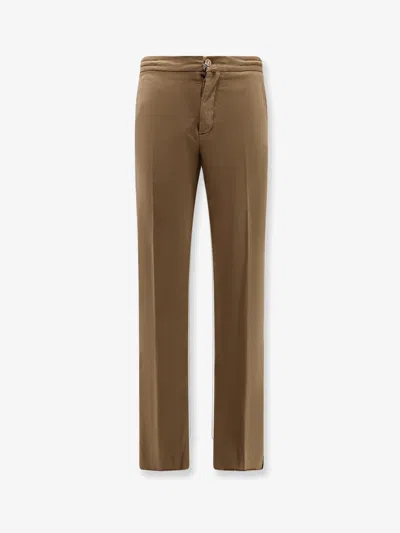 Kiton Ciro Paone Lyocell Trouser With Drawstring At Waist In Brown