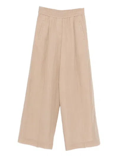 Brunello Cucinelli Cotton Trousers Wide Leg Side And Back Pockets In Neutral