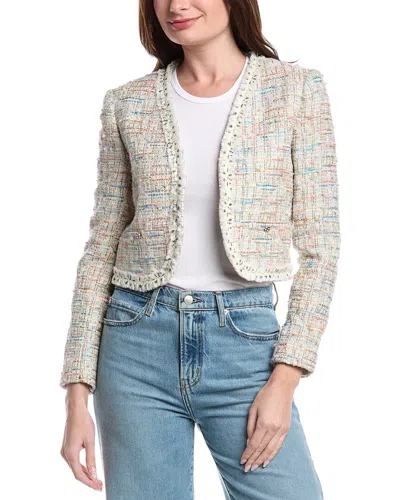 Alice And Olivia Peyton Cropped Metallic Cotton-blend Tweed Jacket In Gray