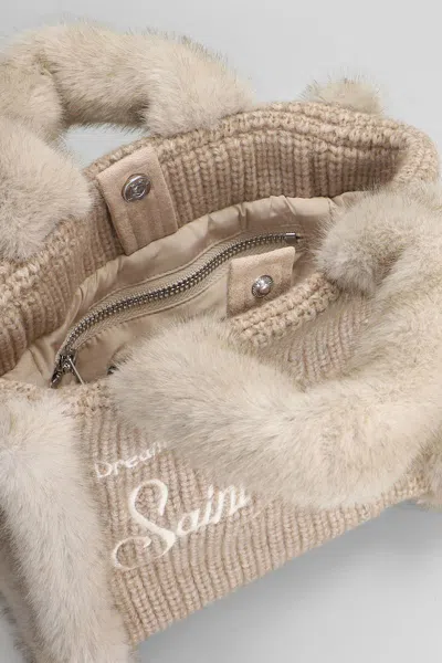 Mc2 Saint Barth Vanity Mini Shearling Ribb Tote In Neutral