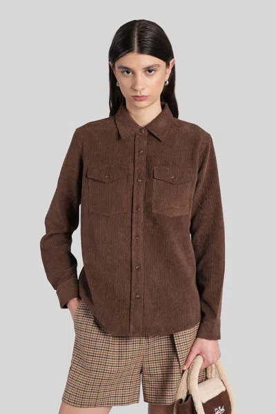 Mc2 Saint Barth Deer Corduroy Shirt In Brown Polyester In Multi