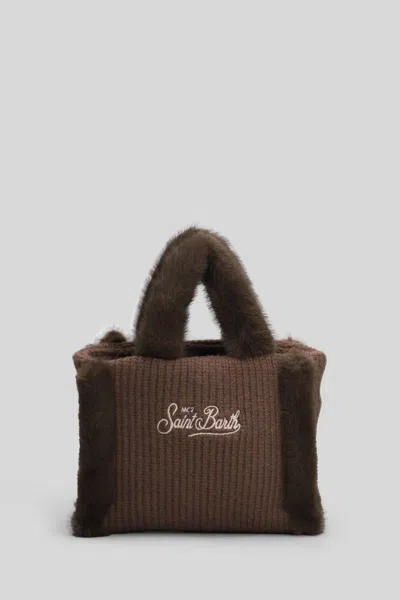 Mc2 Saint Barth Vanity Mini Shearling Ribb Tote In Brown