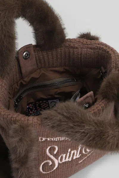 Mc2 Saint Barth Vanity Mini Shearling Ribb Tote In Brown