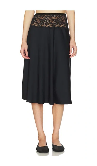 Frankies Bikinis Harper Satin Midi Skirt In Black