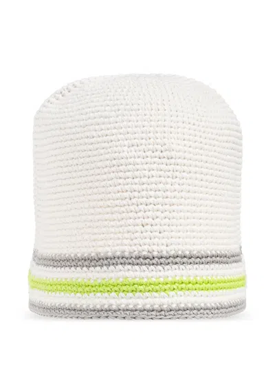 Casablanca Embroidered Trimmed Beanie Hat In White
