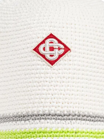 Casablanca Embroidered Trimmed Beanie Hat In White