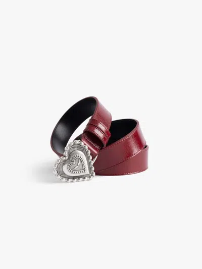 Zadig & Voltaire Womens Power Santa Fe Heart-buckle Leather Belt In Burgundy