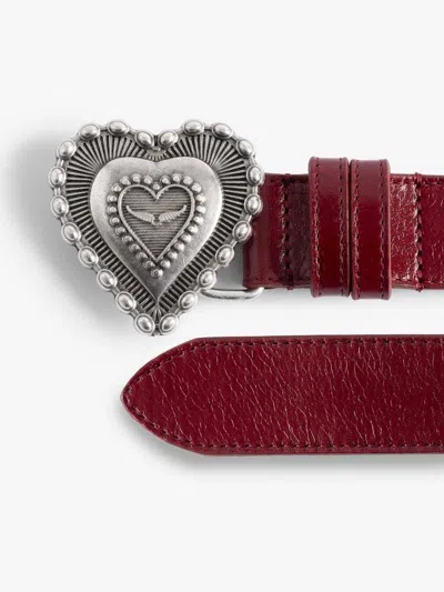 Zadig & Voltaire Womens Power Santa Fe Heart-buckle Leather Belt In Burgundy