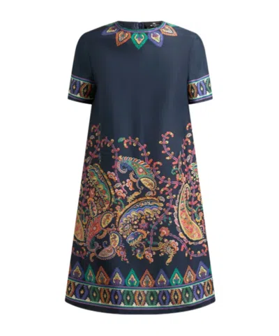 Etro Women Blue Paisley-print Habotai Silk Tunic Short Dress In Multi