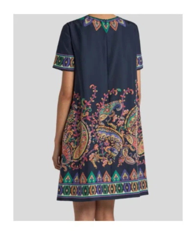Etro Women Blue Paisley-print Habotai Silk Tunic Short Dress In Multi