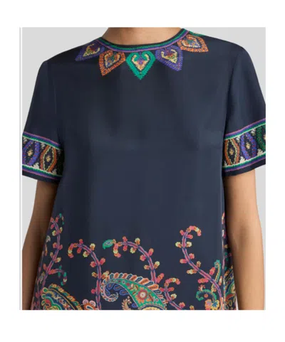 Etro Women Blue Paisley-print Habotai Silk Tunic Short Dress In Multi