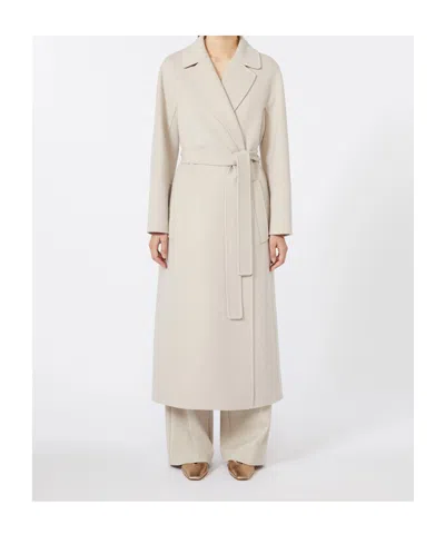 Max Mara Wool Drap Wrap Coat In Neutral