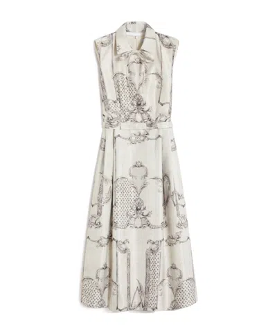 Max Mara Belted Printed Twill Midi Shirt Dress In White