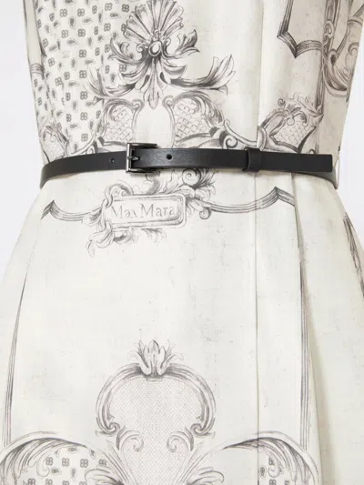 Max Mara Belted Printed Twill Midi Shirt Dress In White