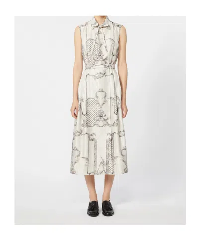 Max Mara Belted Printed Twill Midi Shirt Dress In White