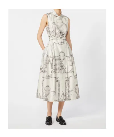 Max Mara Belted Printed Twill Midi Shirt Dress In White