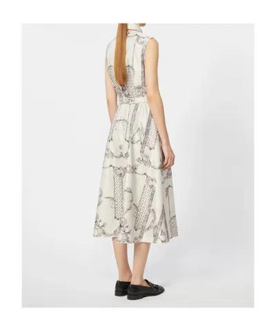 Max Mara Belted Printed Twill Midi Shirt Dress In White