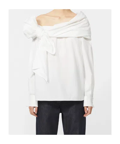 Max Mara Off-the-shoulder Tie-detailed Gathered Cotton-poplin Blouse In Multi