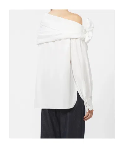 Max Mara Off-the-shoulder Tie-detailed Gathered Cotton-poplin Blouse In Multi