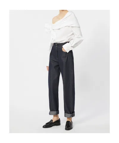 Max Mara Off-the-shoulder Tie-detailed Gathered Cotton-poplin Blouse In Multi