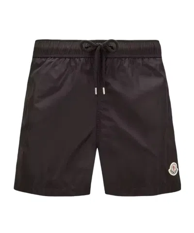 Moncler Logo Patch Swim Shorts With Elastic Waist In Black