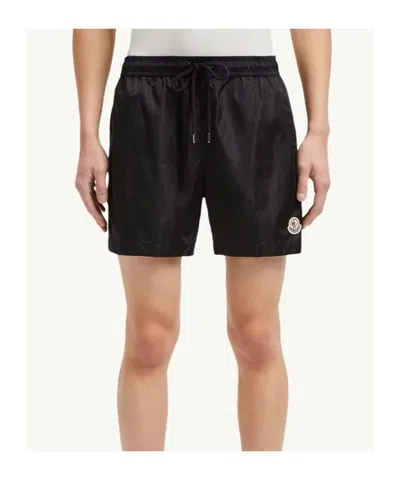 Moncler Logo Patch Swim Shorts With Elastic Waist In Black