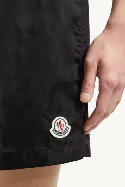 Moncler Logo Patch Swim Shorts With Elastic Waist In Black