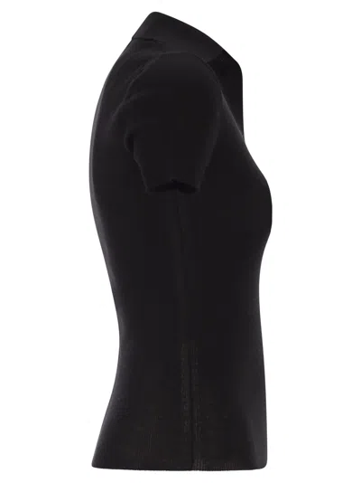 Max Mara Albero Wool Polo Shirt Collared Neck In Blue