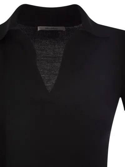 Max Mara Albero Wool Polo Shirt Collared Neck In Blue