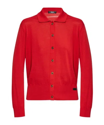 Versace Buttoned Collar Cardigan In Red