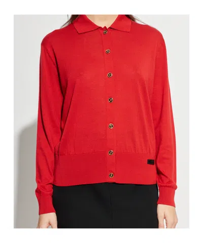Versace Buttoned Collar Cardigan In Red
