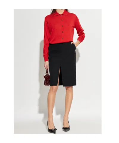 Versace Buttoned Collar Cardigan In Red
