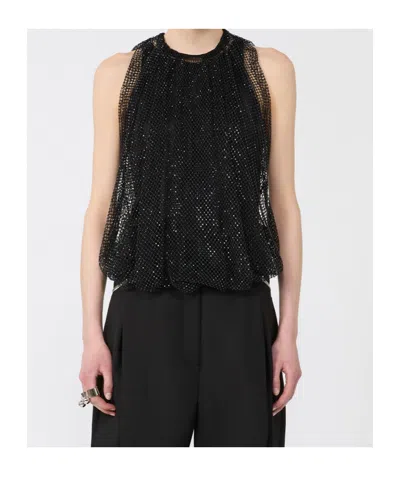 Sportmax Embellished Mesh And Jersey Top In Black