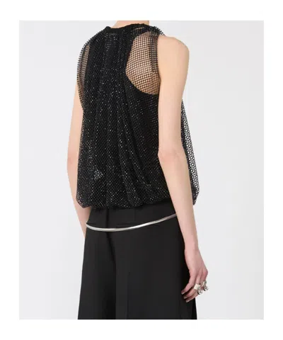 Sportmax Embellished Mesh And Jersey Top In Black