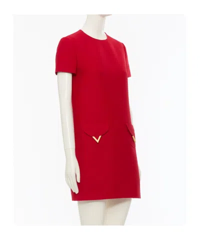 Valentino Womens Paris Pocket-front Short-sleeve Wool-blend Midi Dress In Red