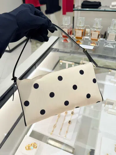 Valentino Garavani Devain Small Shoulder Bag In Moiré Plus De Pois Fabric In Neutral