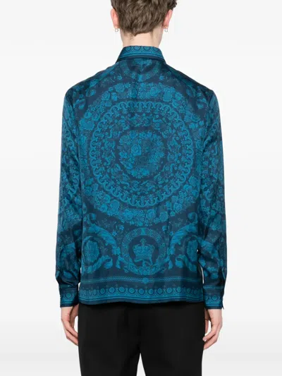 Versace Informal Shirt Silk Twill Fabric Barocco 92 Print Shirts Blue In Blue