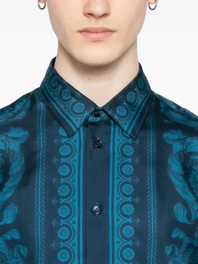 Versace Informal Shirt Silk Twill Fabric Barocco 92 Print Shirts Blue In Blue