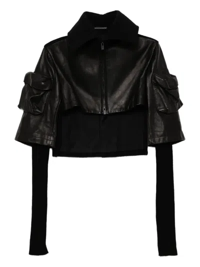 Yohji Yamamoto Horse Suede Ribbed Sleeves Jacket In Black