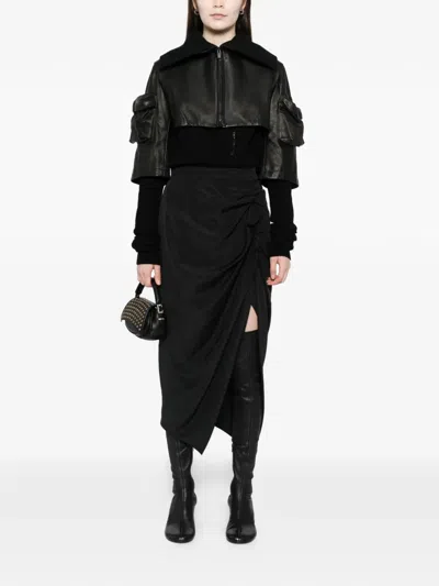 Yohji Yamamoto Horse Suede Ribbed Sleeves Jacket In Black