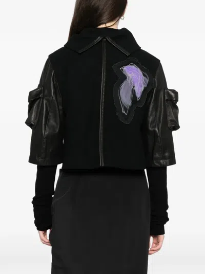 Yohji Yamamoto Horse Suede Ribbed Sleeves Jacket In Black