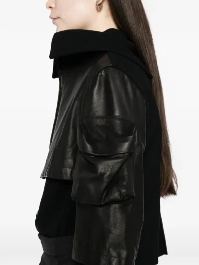 Yohji Yamamoto Horse Suede Ribbed Sleeves Jacket In Black