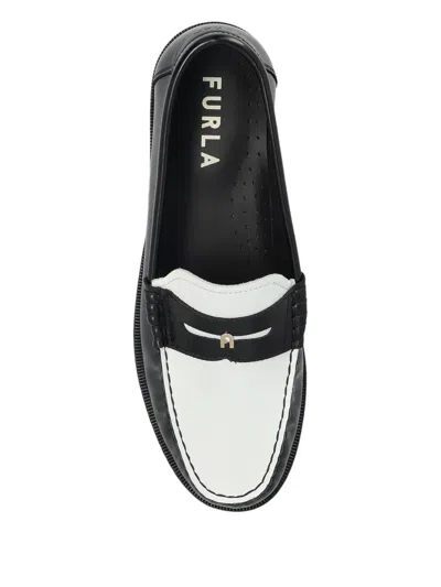 Furla Colourblock Leather Loafers In Black