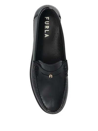 Furla Black Loafers In Black