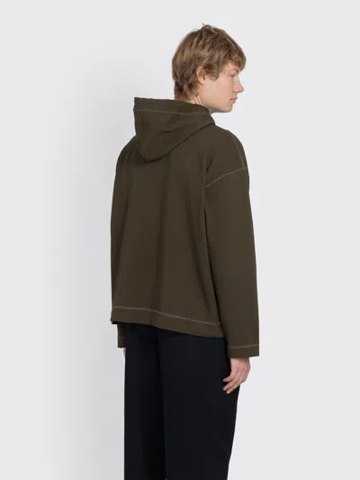 Margaret Howell Mhl Button Hoodie Open End Jersey In Green